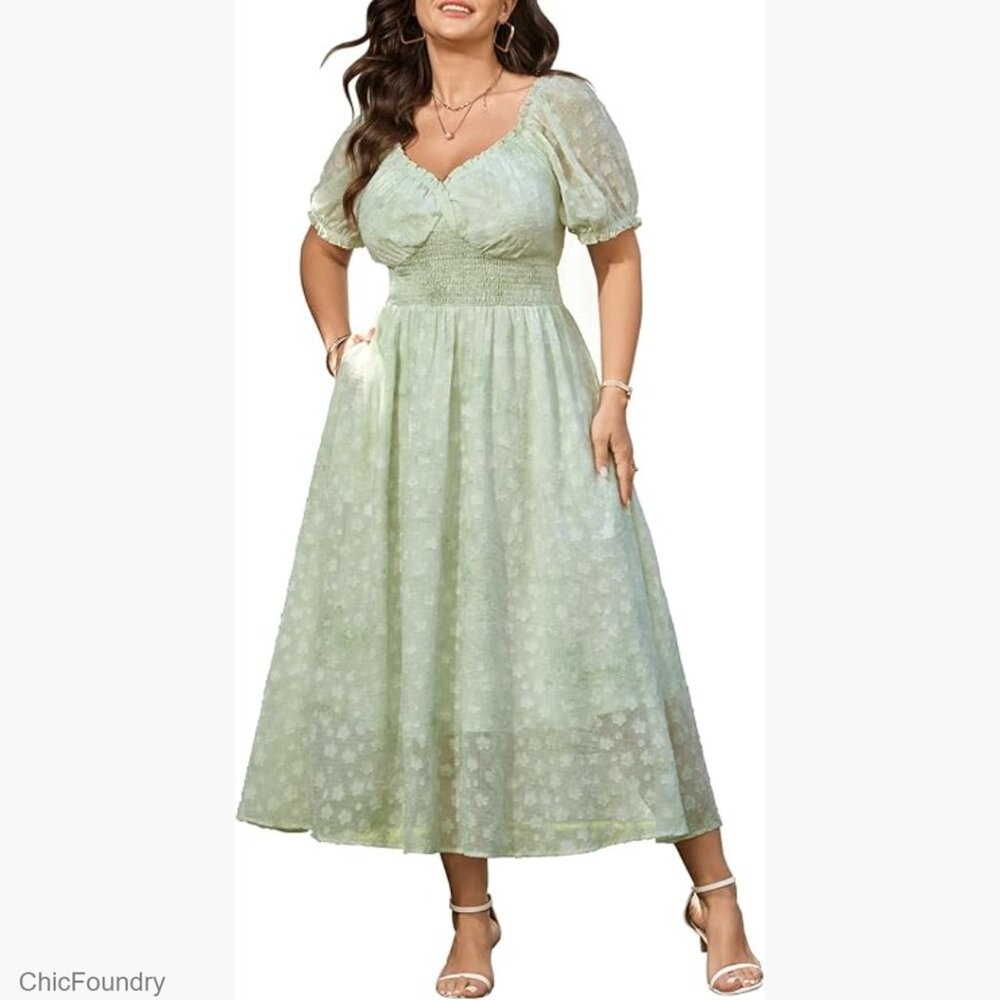 Plus Size Maxi Dress Sweetheart Neckline Short Sleeve Floral Wedding Guest